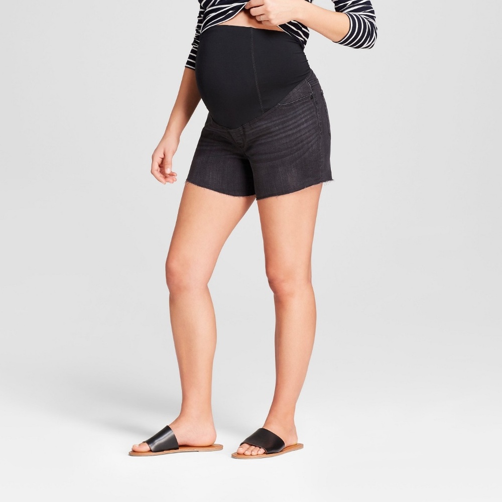 Maternity Crossover Panel Midi Jean Shorts #61-33 - Picture 3 of 5